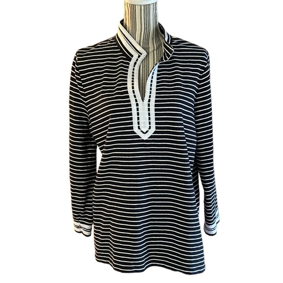 Talbots Tops - Talbots V-Neck Striped Long Sleeve Tunic, Navy & White, Sz XL